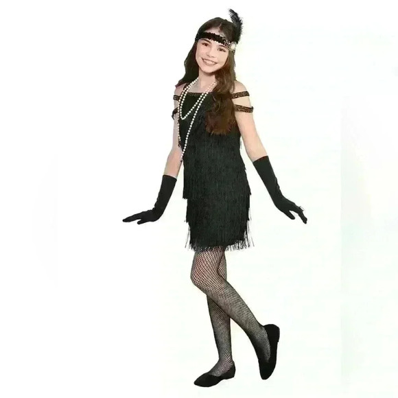 BNWT Kids' 8-10 Charleston Flapper Black 20’s Fringe Flapper Dress Halloween Med - Picture 1 of 2